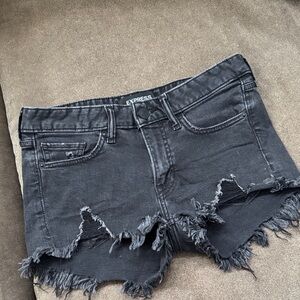 Express Women's Charcoal Frayed Jean Shorts